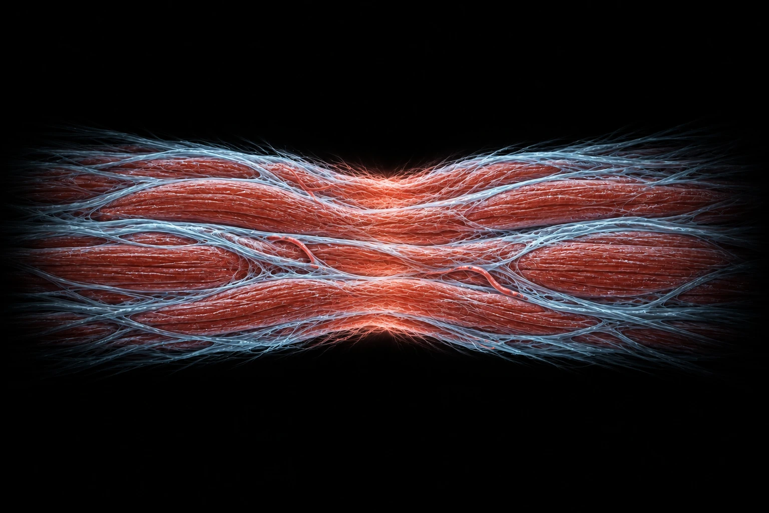Conceptual illustration of tissue fibers joining across a surgical wound.